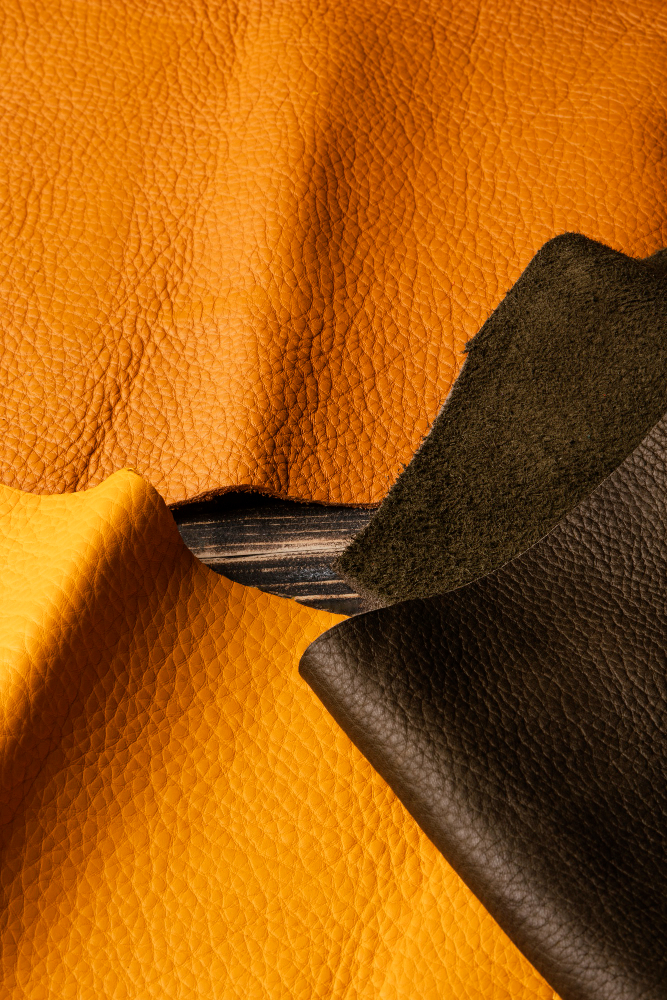top view orange leather arrangement
