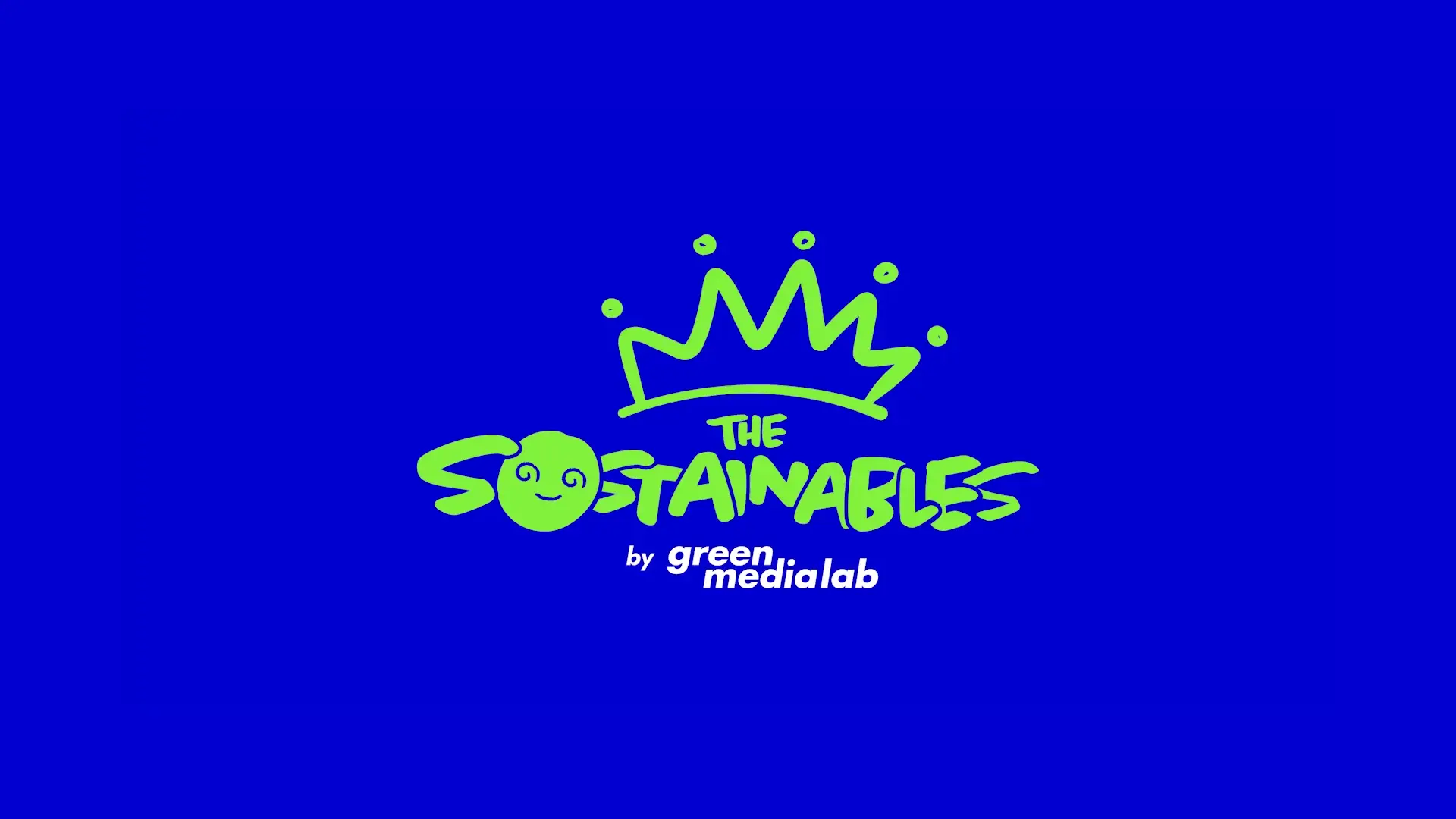 The Sostainables green logo on blue background
