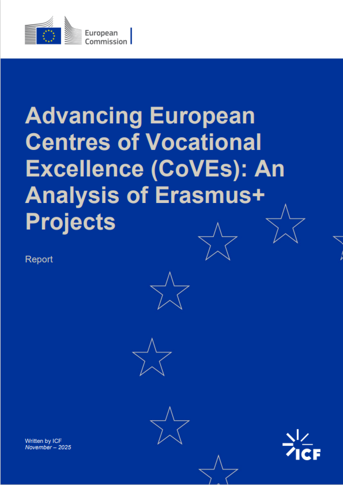 the graphic presenting Advancing European Centres of Vocational Excellence (CoVEs): An Analysis of Erasmus+ Projects cover