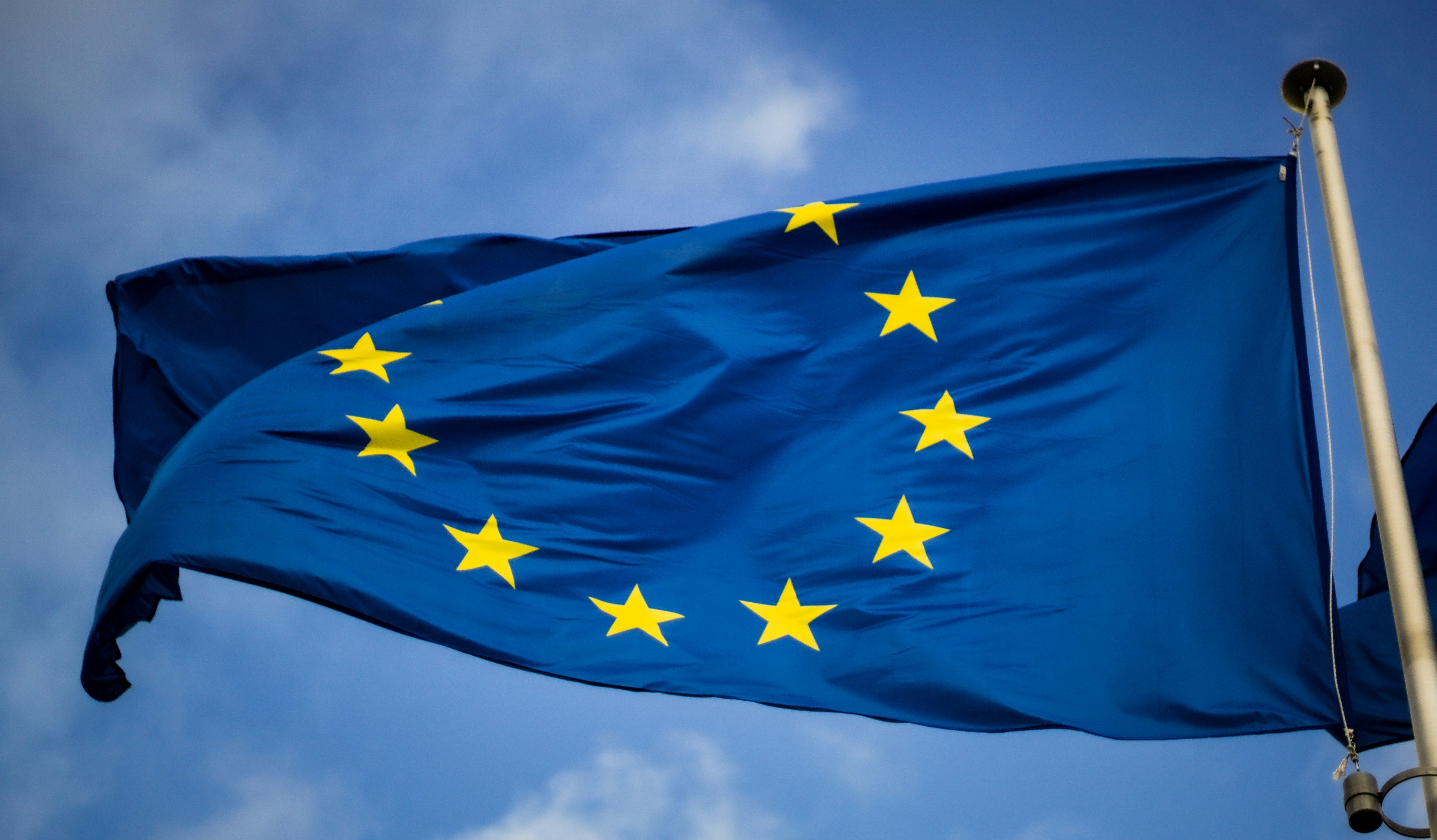 Waving flag of the European Union. 