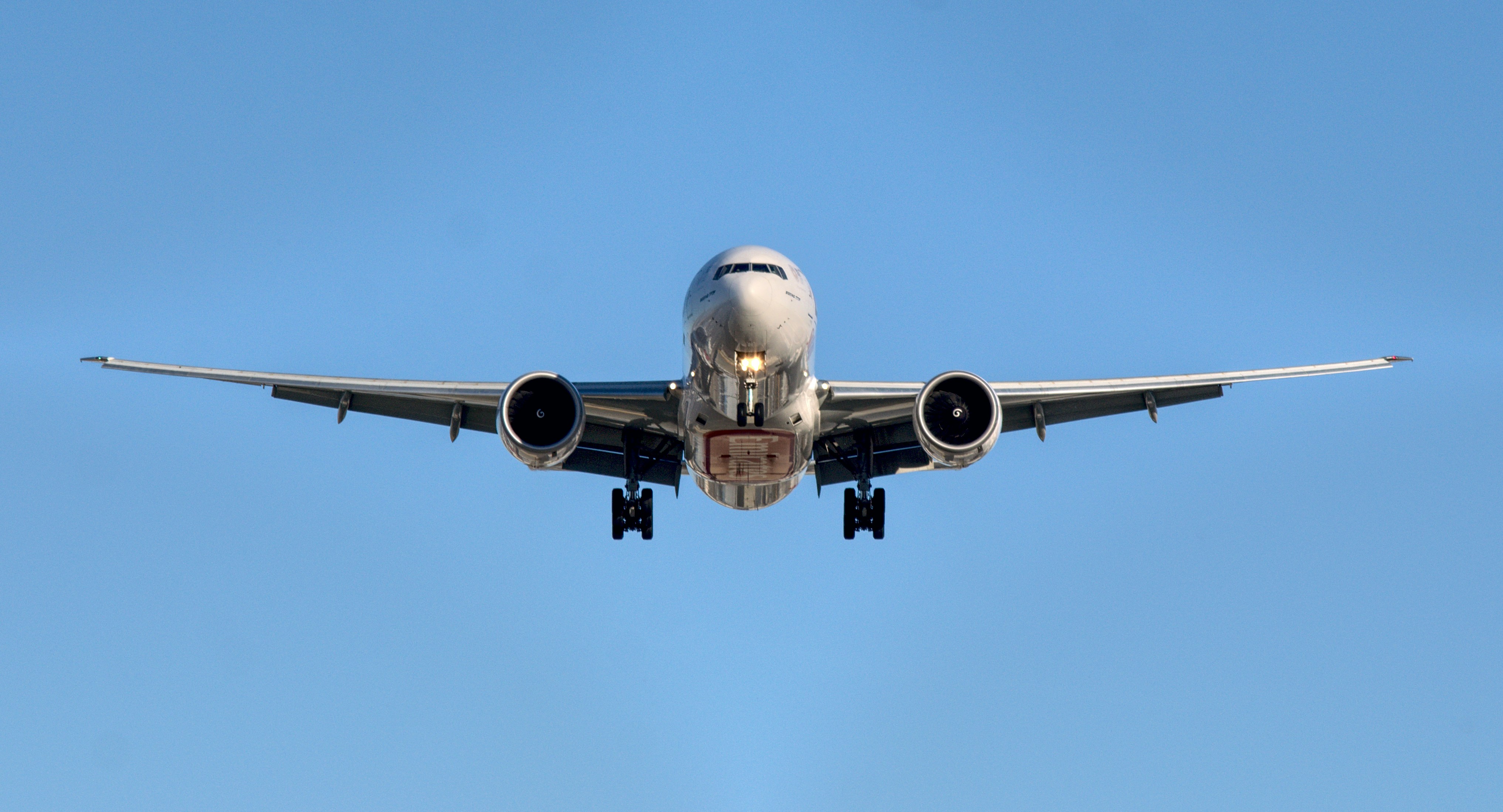 The picture presents a landing plane.
