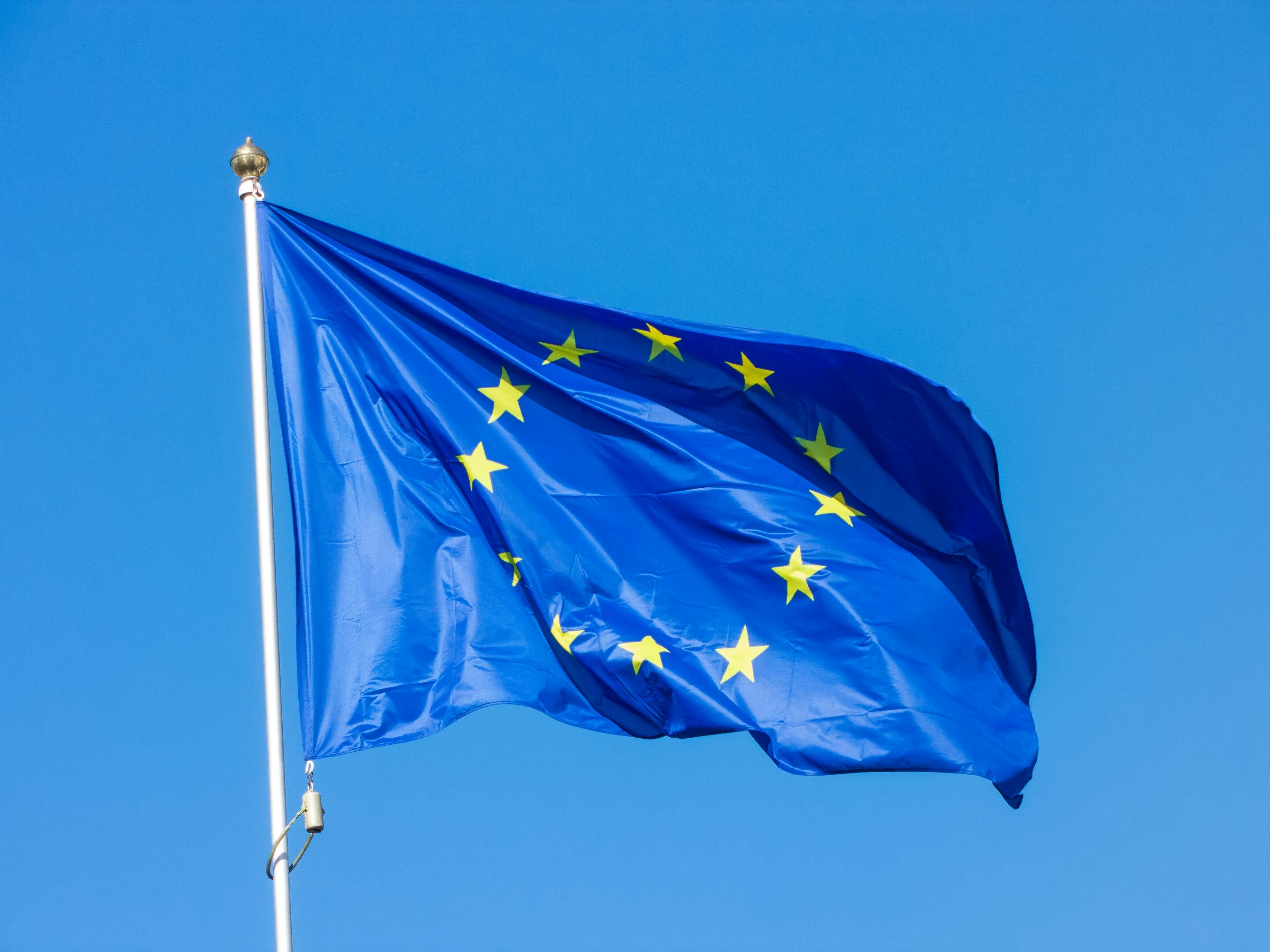 EU flag in front of blue sky