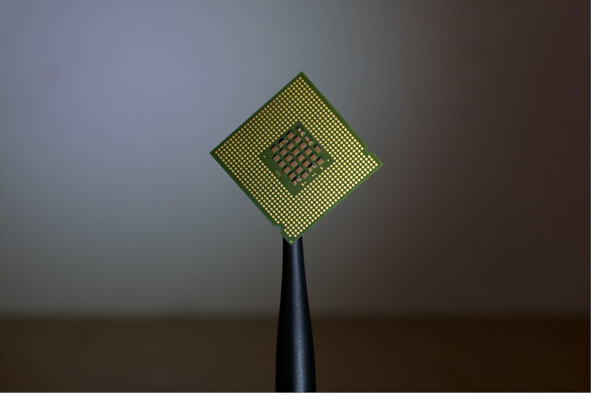 The photo presents a computer processor chip.