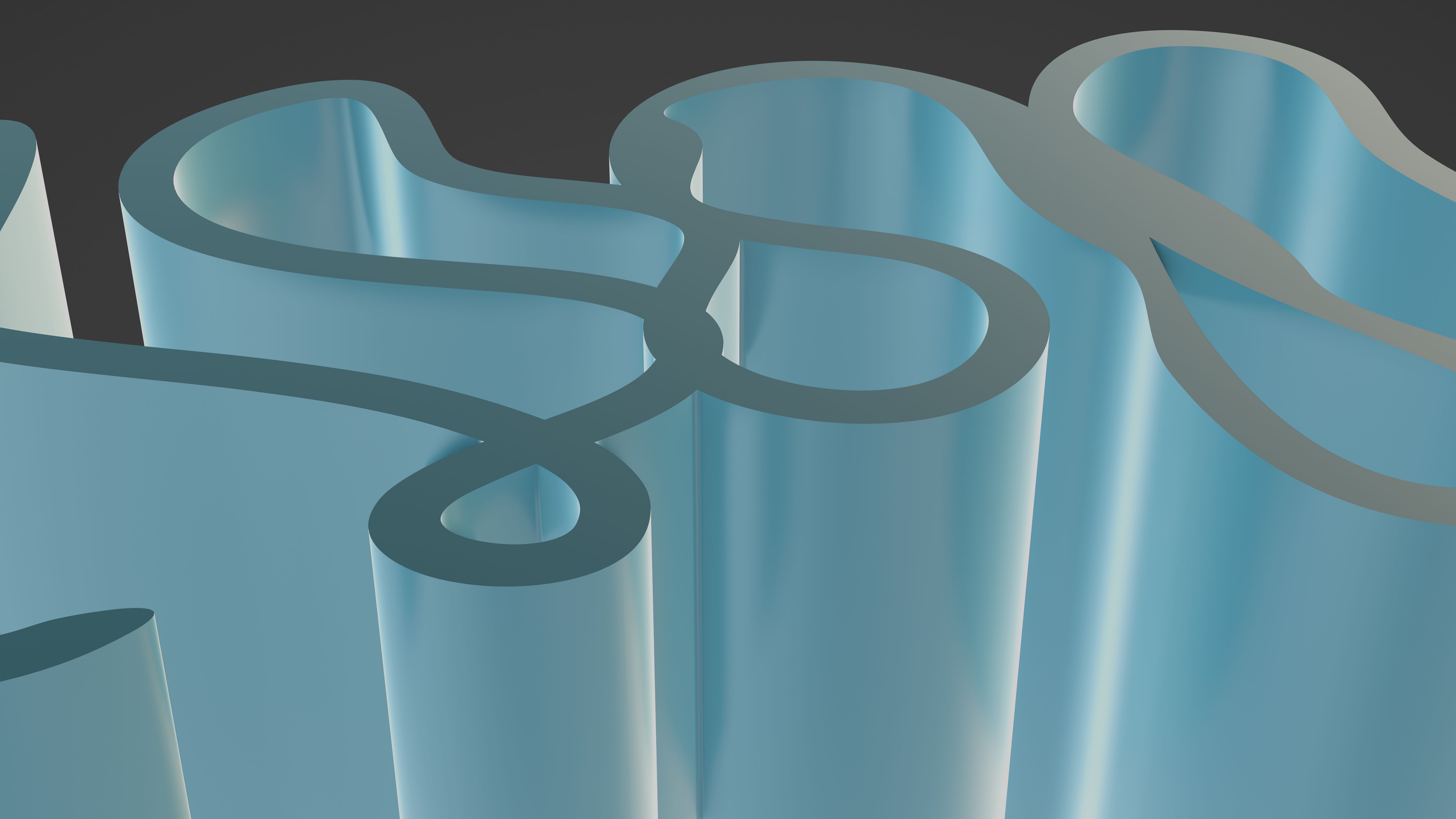 Elegant abstract design with flowing blue 3D shapes on dark background.