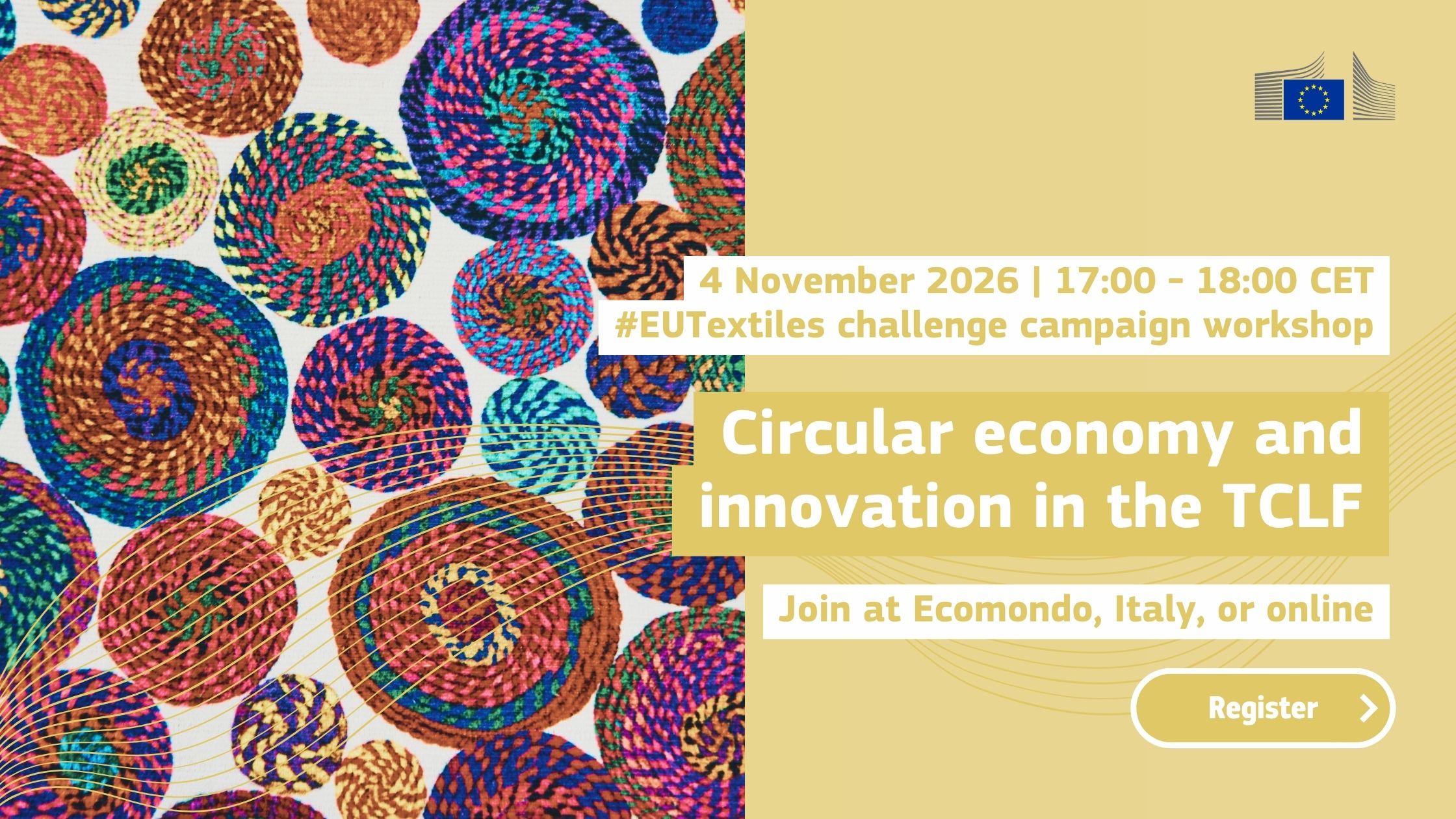 Promotional poster for the second challenge campaign of the EU Textiles Ecosystem Platform. 