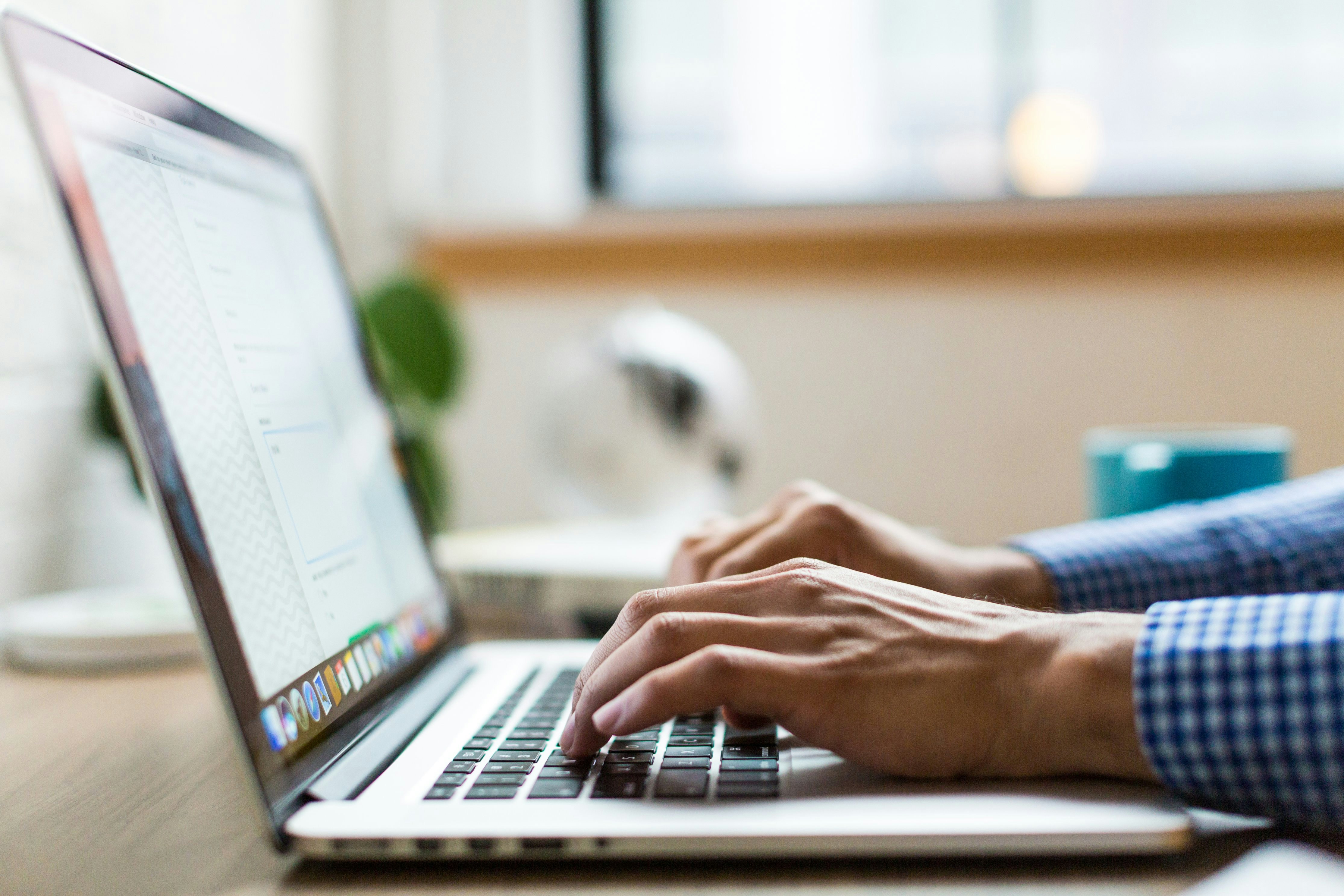 An illustrative photo of a person typing on laptop