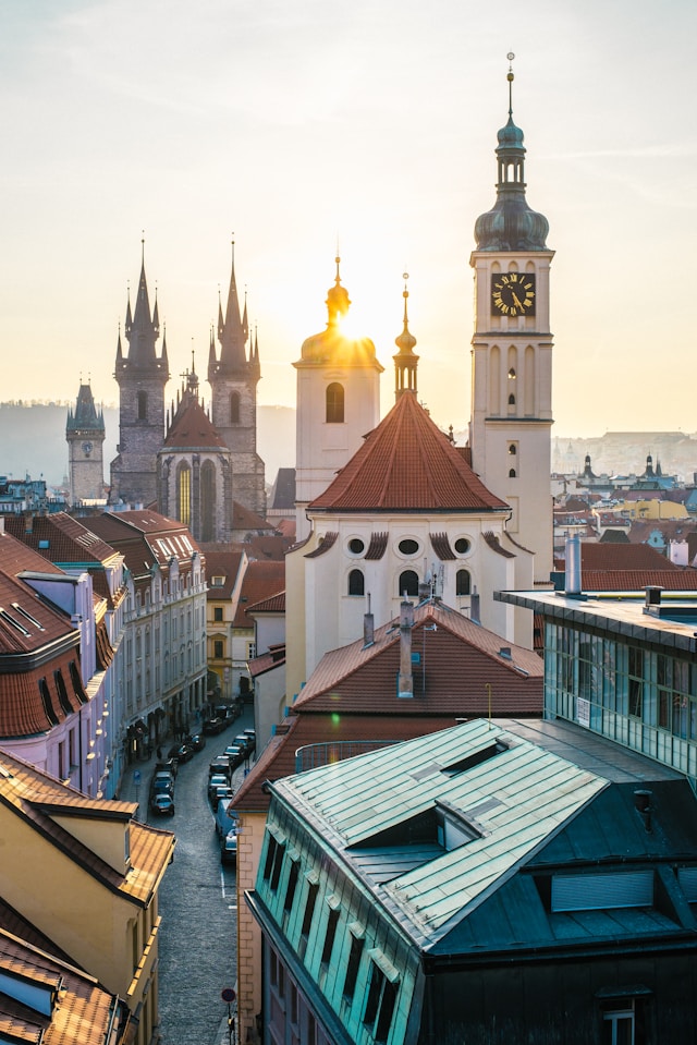 An illustrative photo of white and brown buildings in Czech Republic