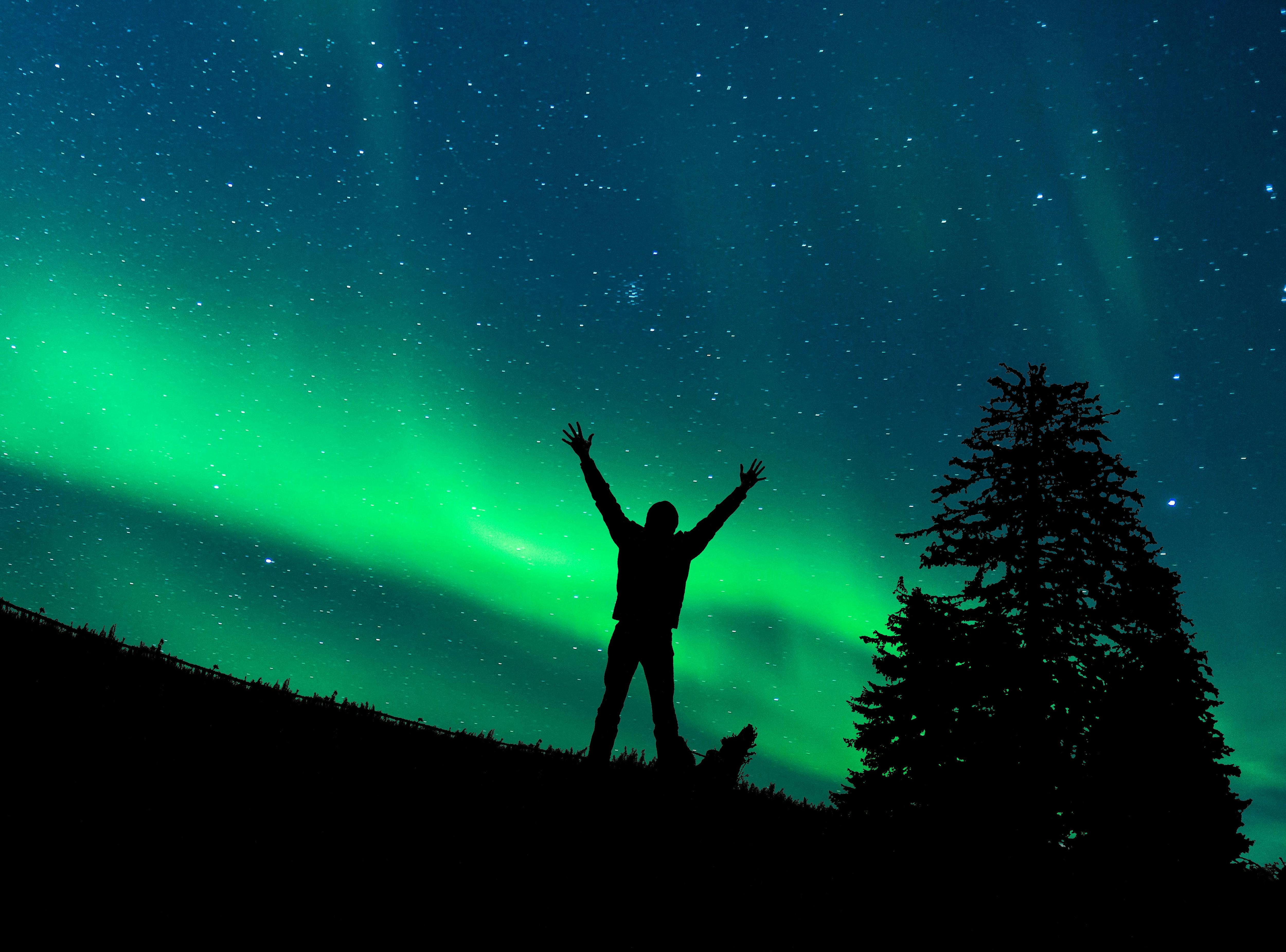 Photo by Pexels An illustrative photo of man standing on grass under starry night