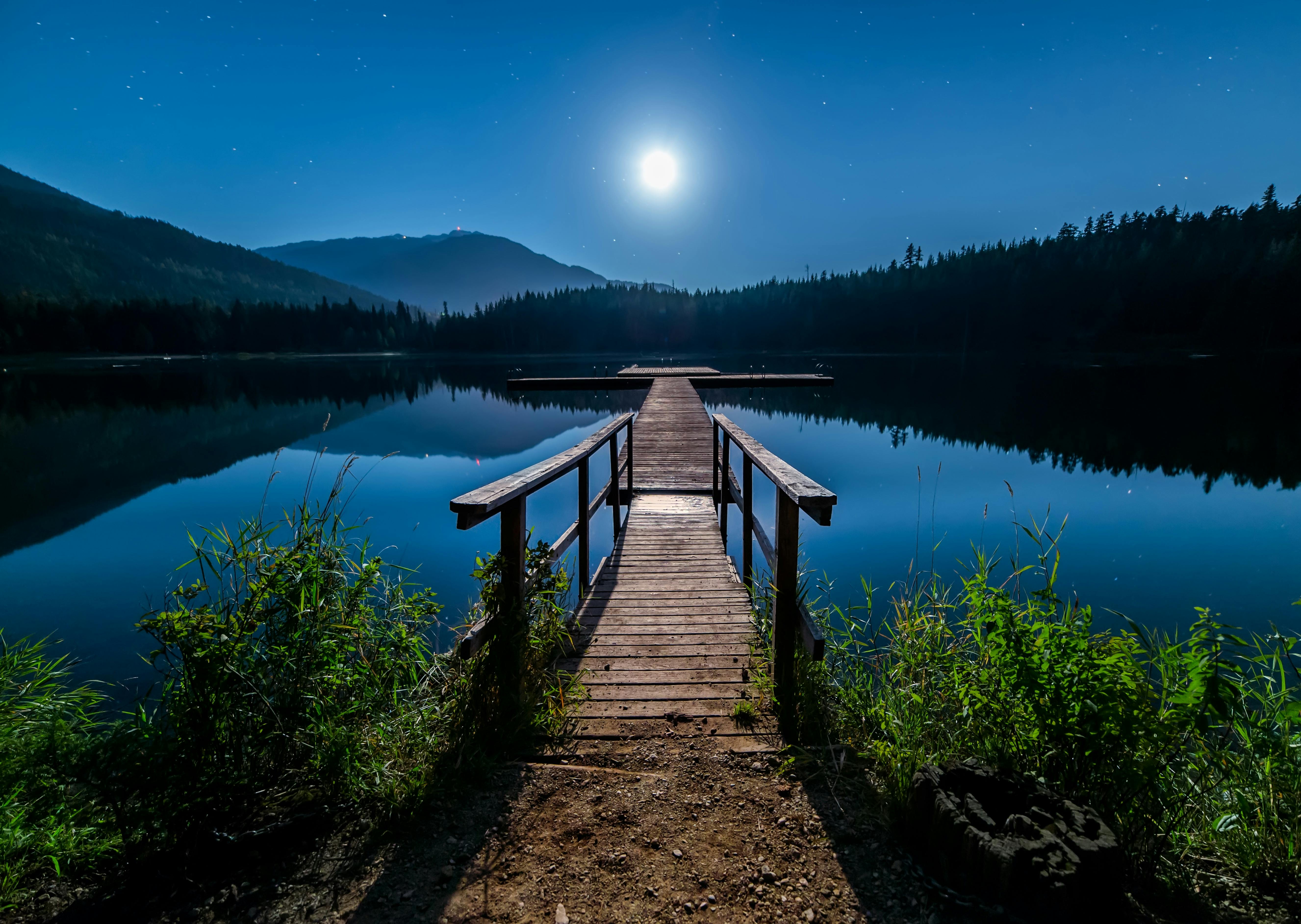 An illustrative photo of a wooden pier extending into a calm lake