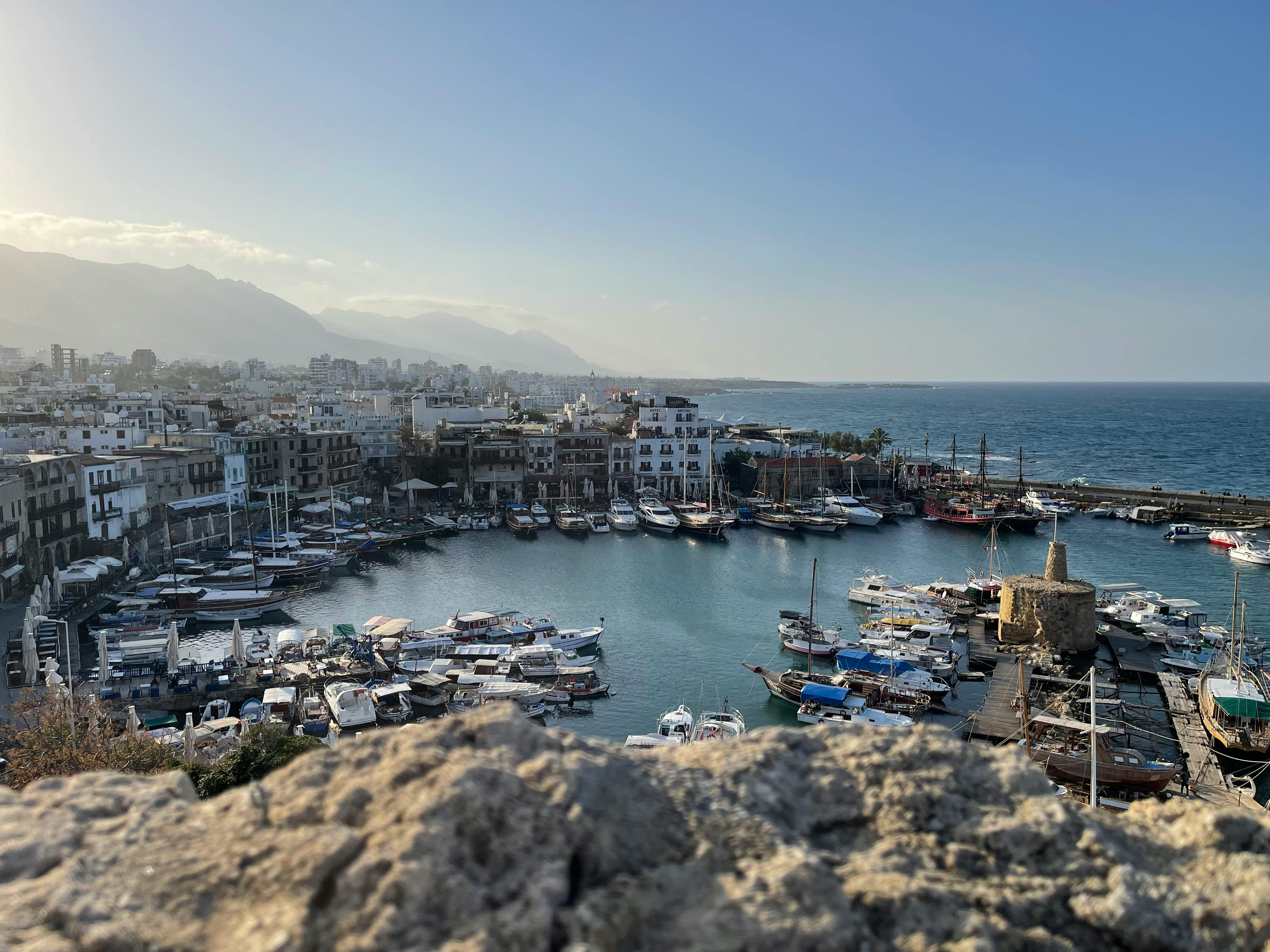 An illustrative photo of a coastal marina with numerous boats in Cyprus