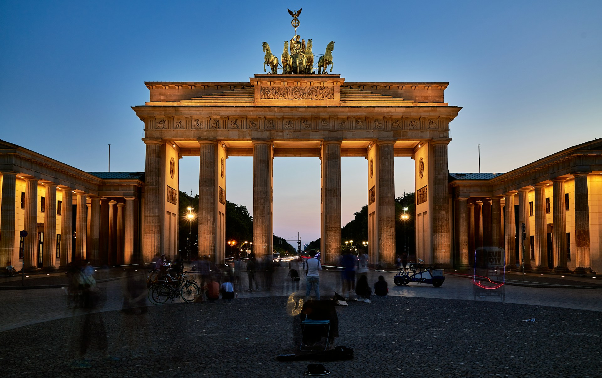 An illustrative photo of Brandenburg Gate in Berlin during night time