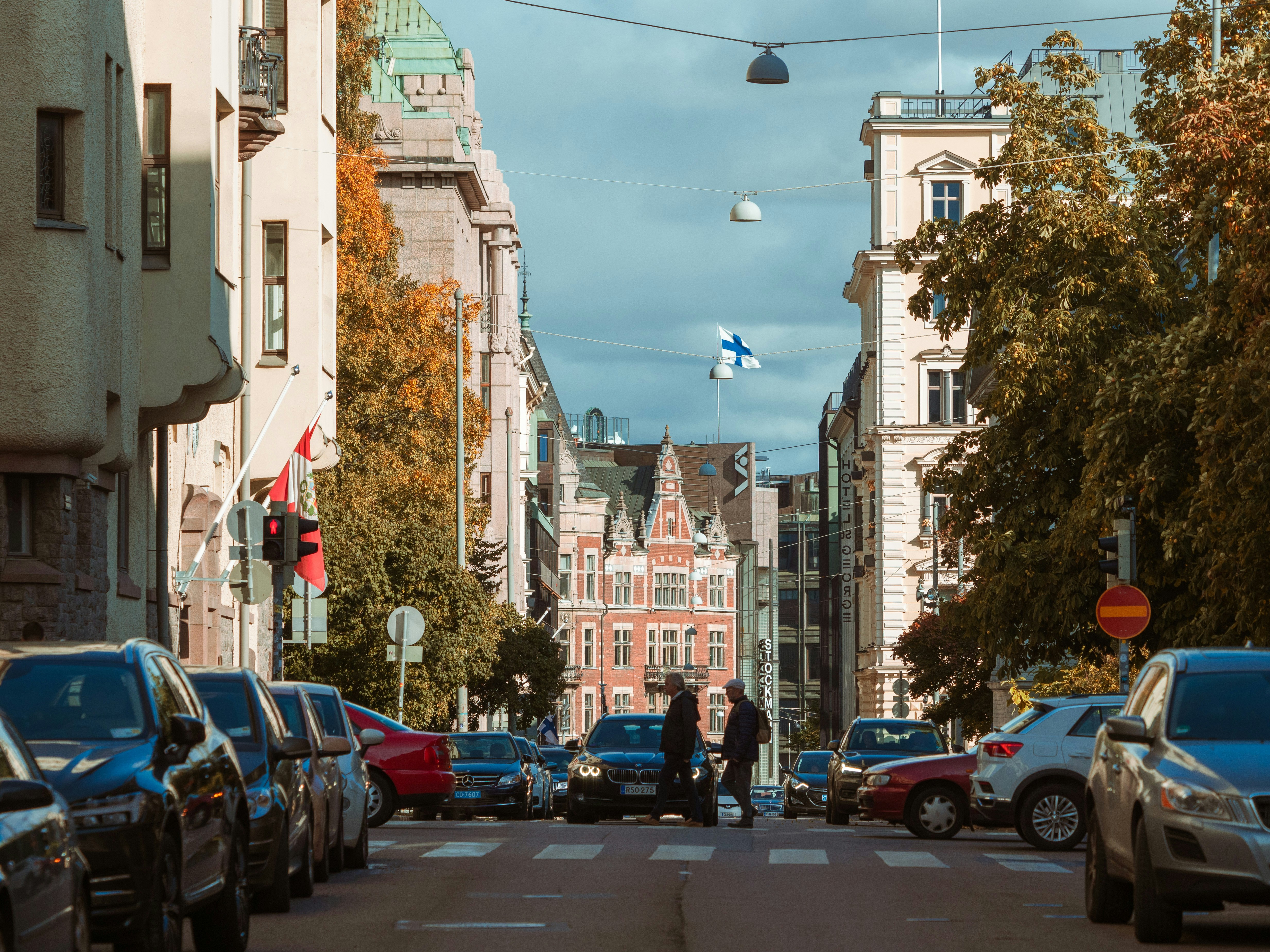 An illustrative photo of a street in Helsinki during autumn