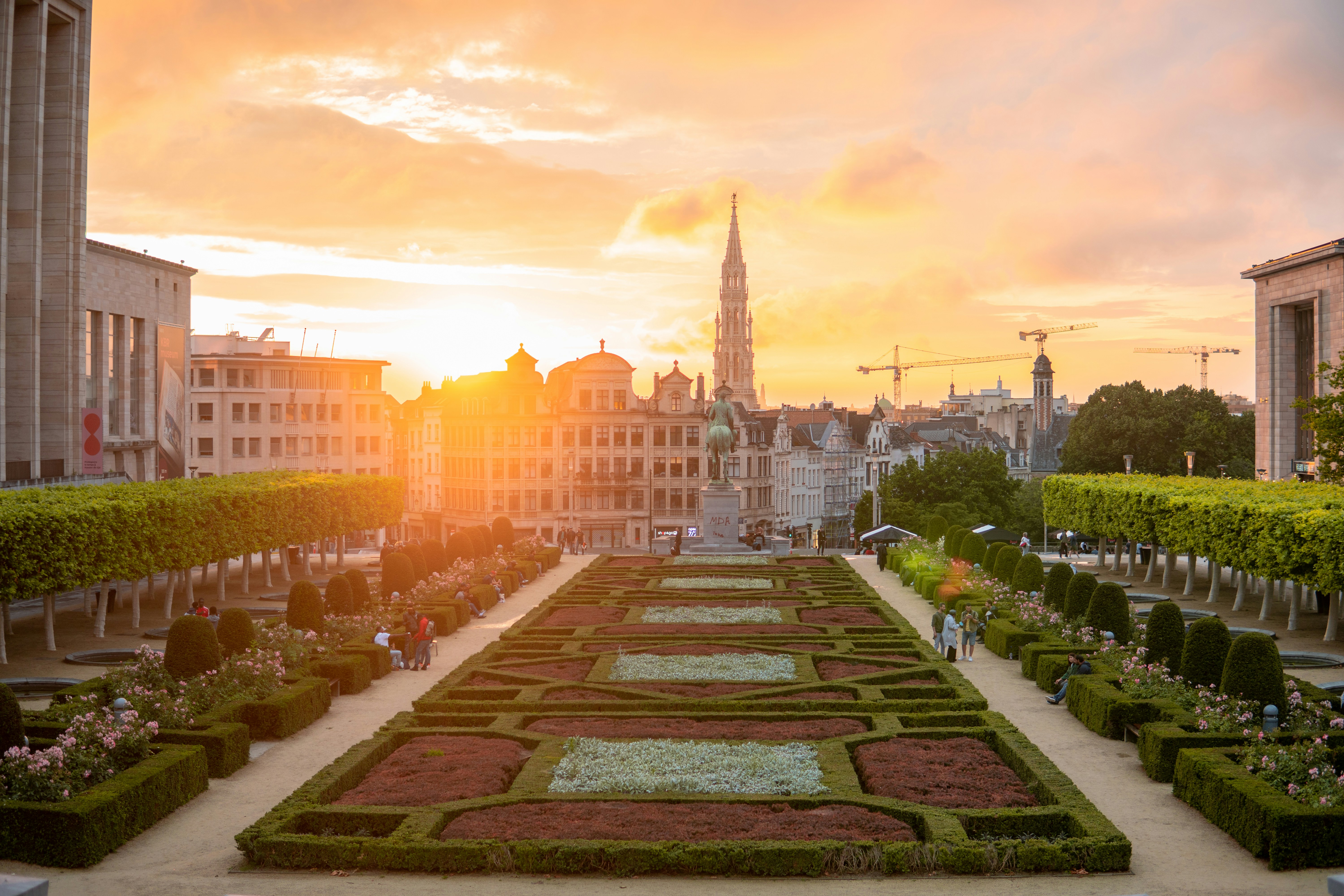 An illustrative photo of a park in a city during sunset.