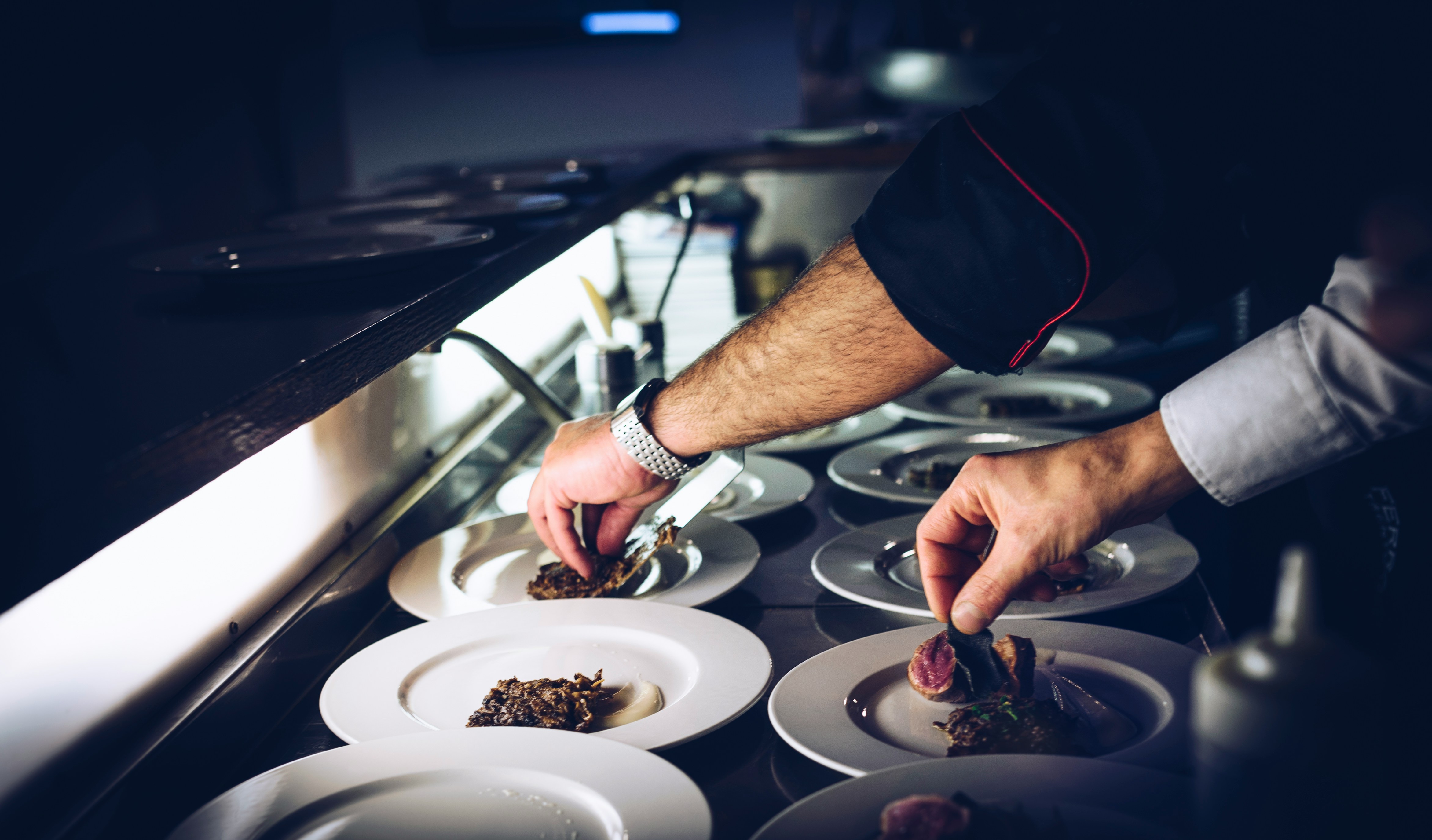 An illustrative photo of a chef preparing dishes.