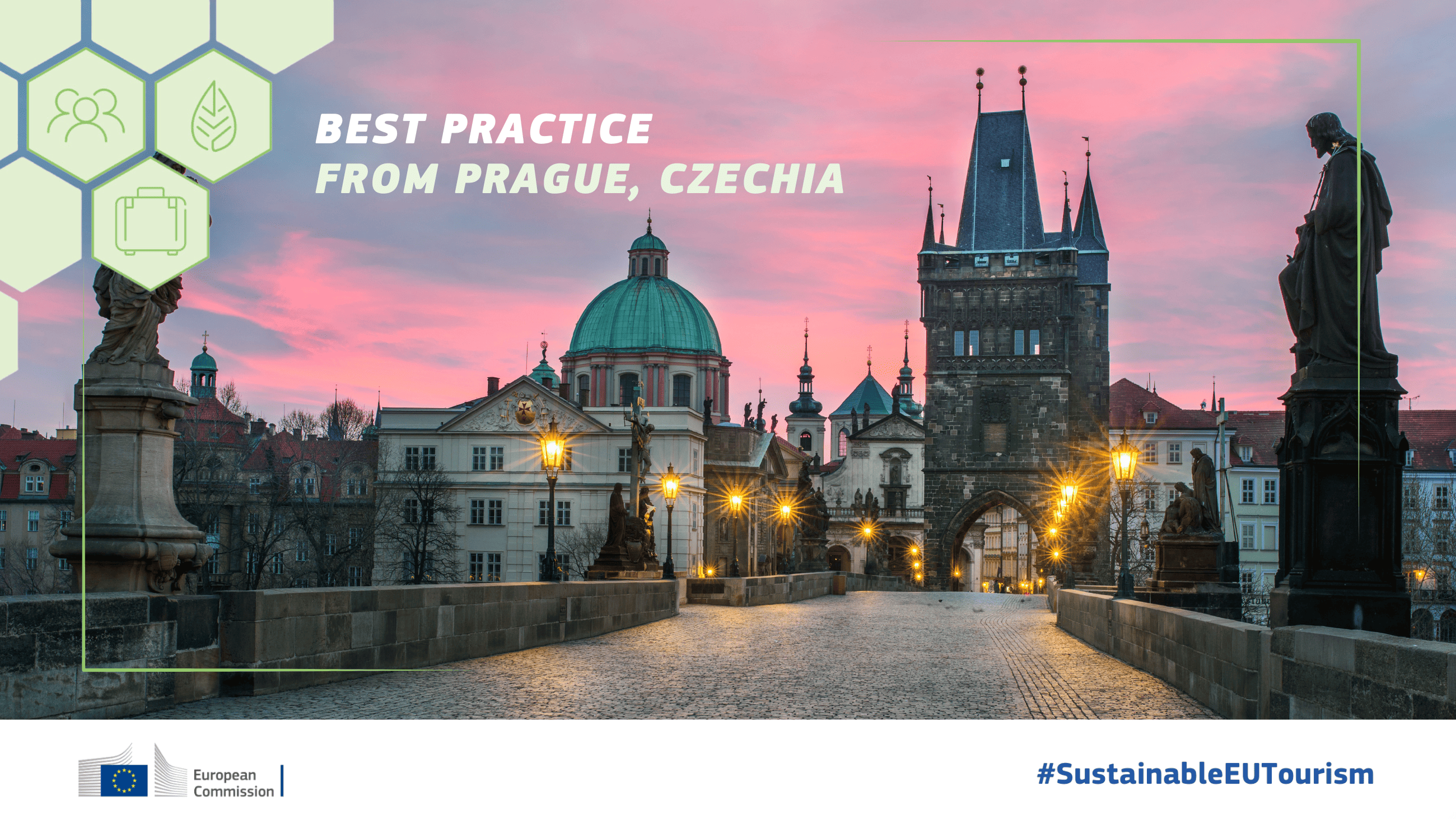 A visual with St. Charles bridge in Prague at sunset