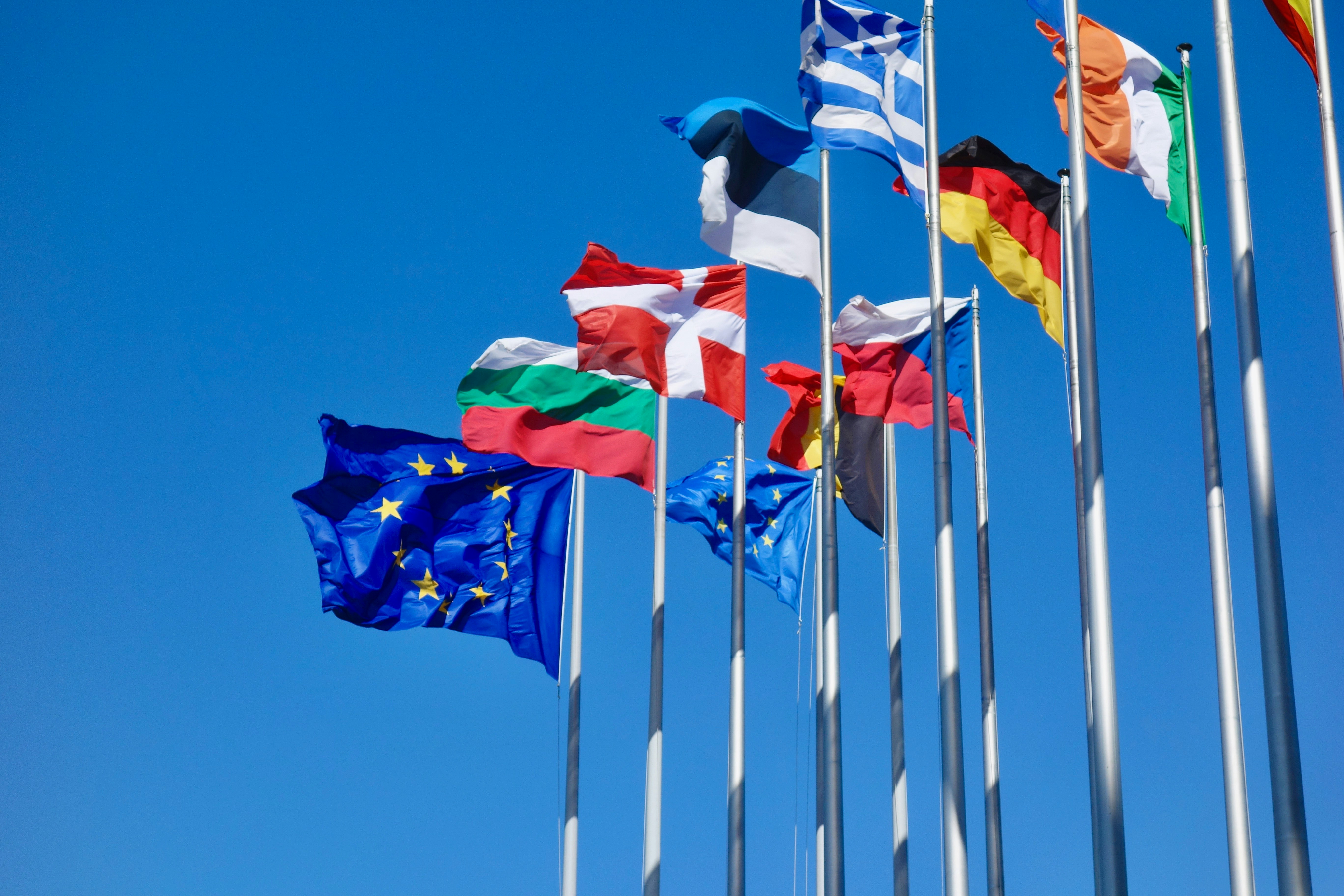 Flagpoles with european flags