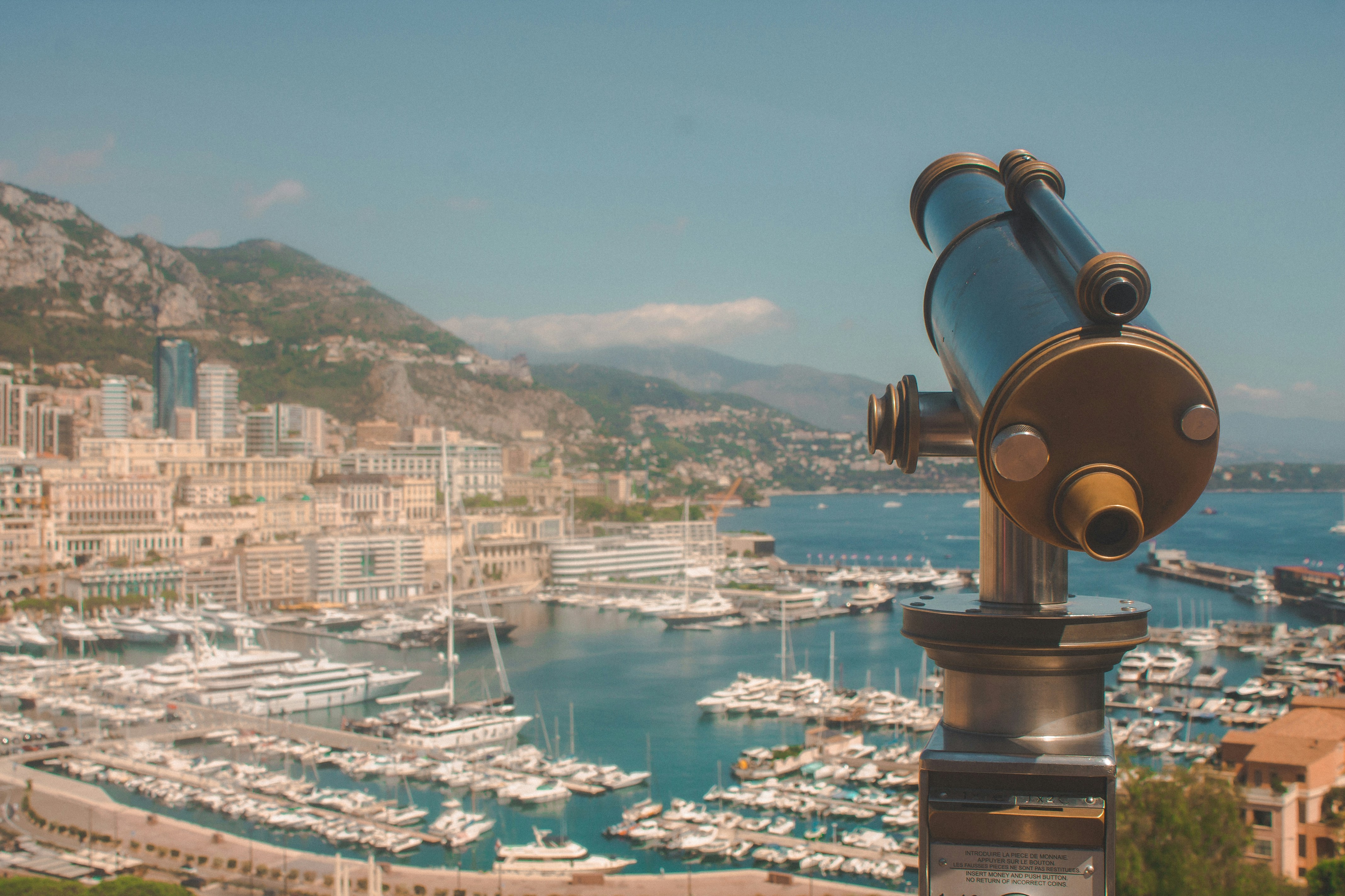 View of a telescope directed at the city panorama