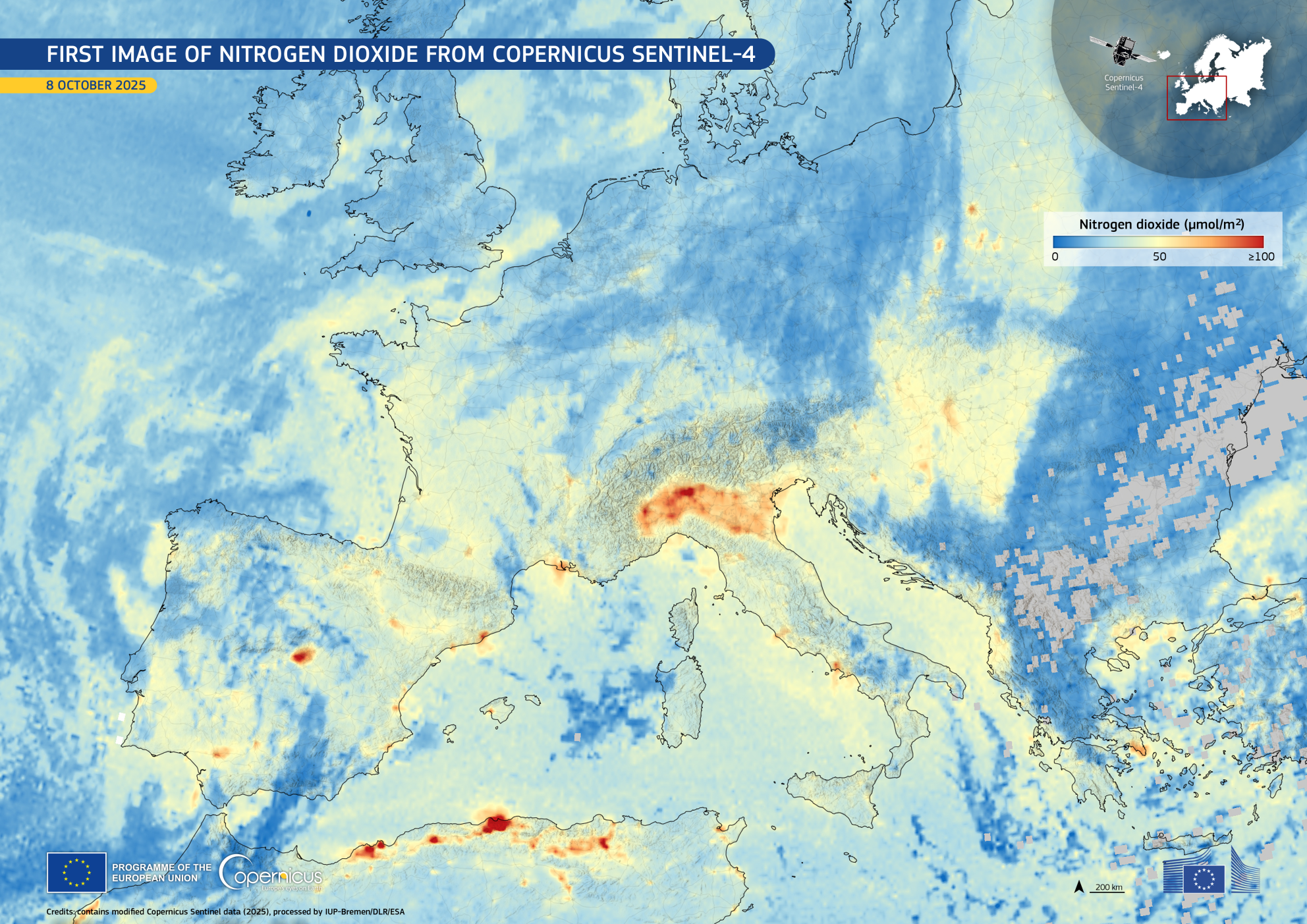 Copernicus image showing the European continent
