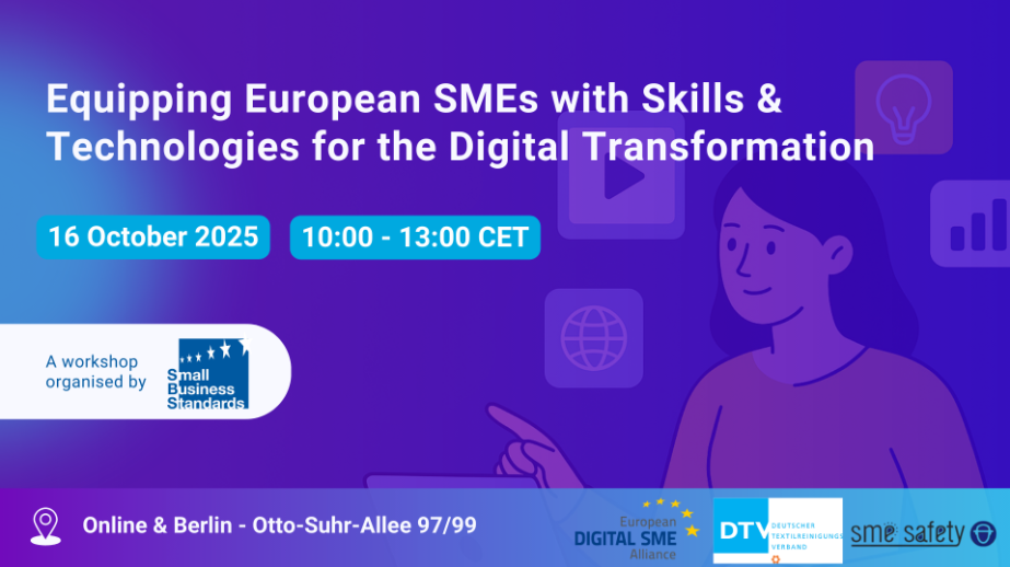 Banner promoting a workshop titled “Equipping European SMEs with Skills & Technologies for the Digital Transformation".