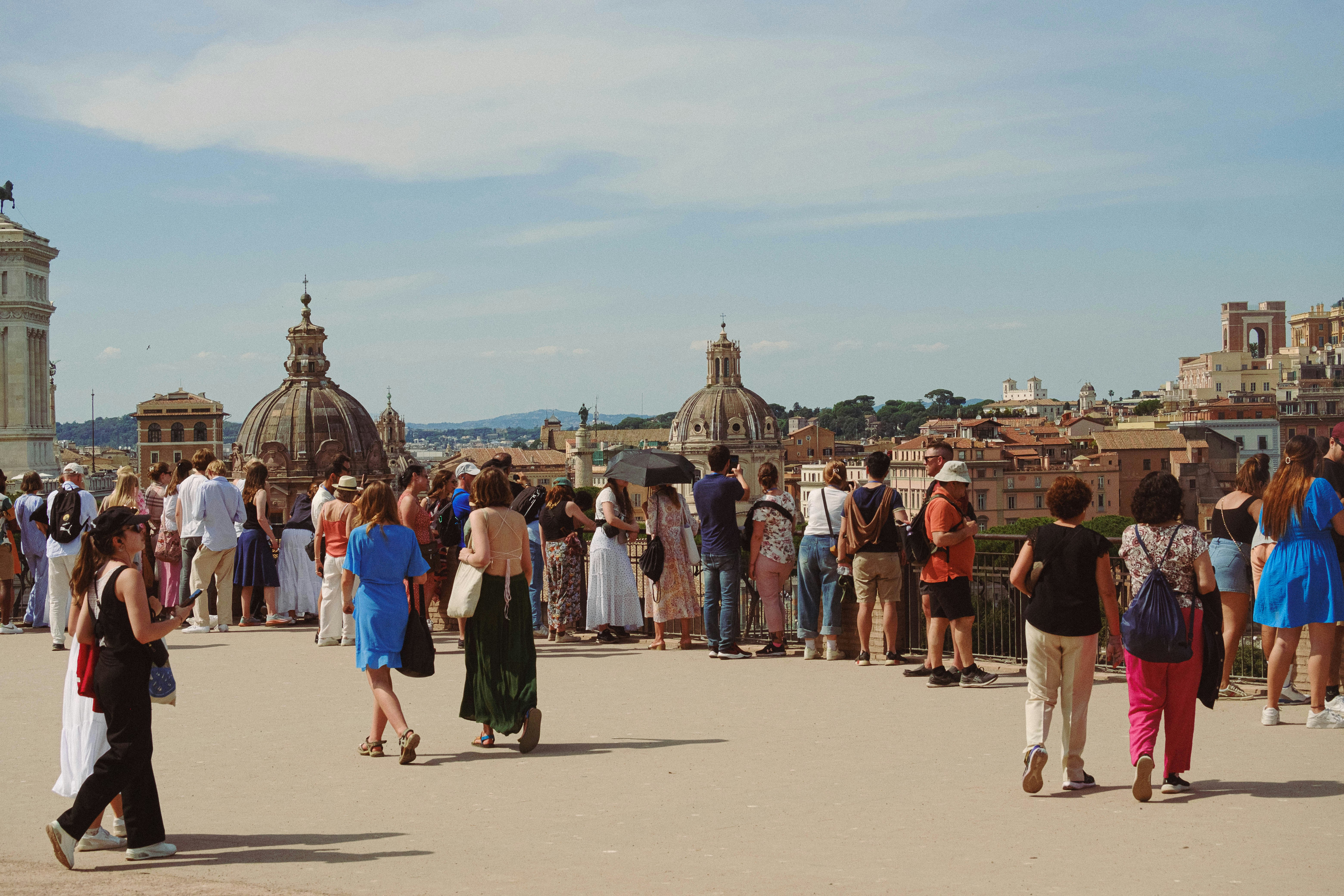 Tourists walking in a square