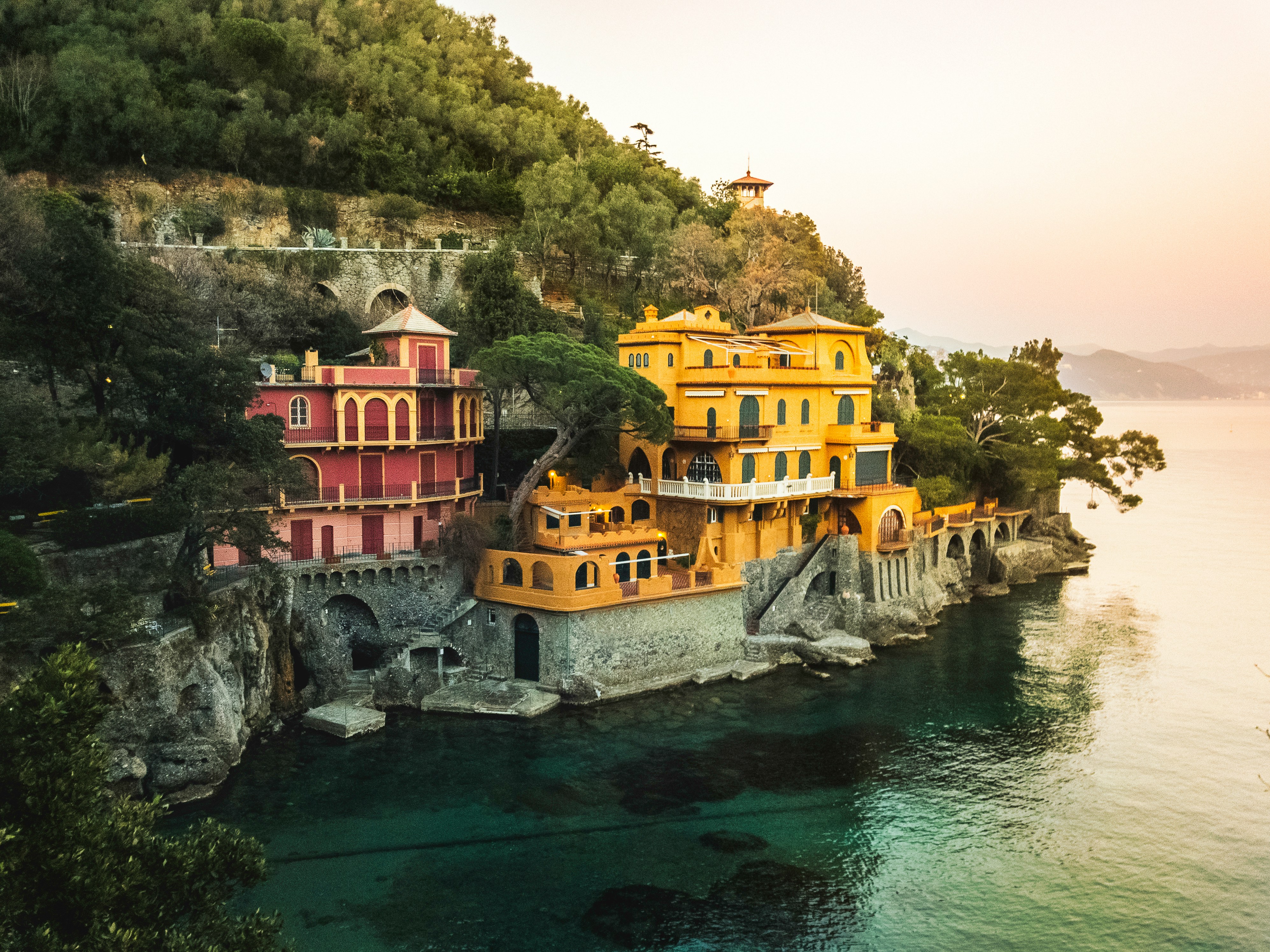 Colourful houses on the rocky coast by the sea
