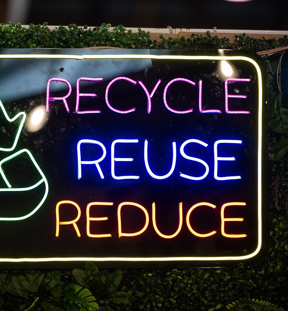 Picture shows three words recycle, reuse and reduce