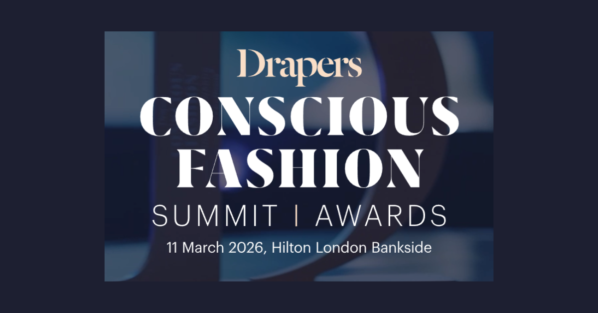 Black background and white text: Drapers conscious fashion
