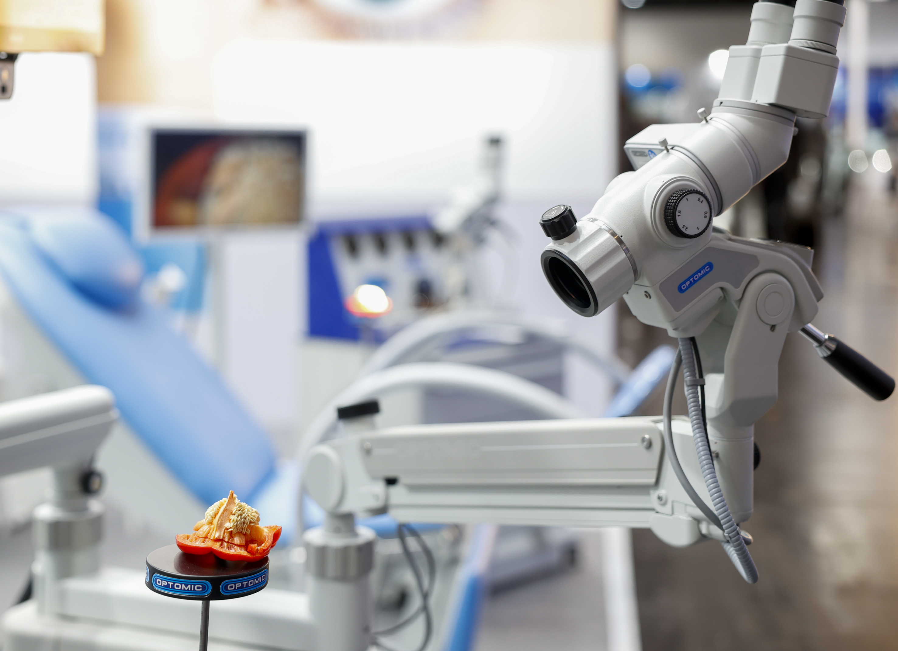 Laboratory setting with microscope and tubes 