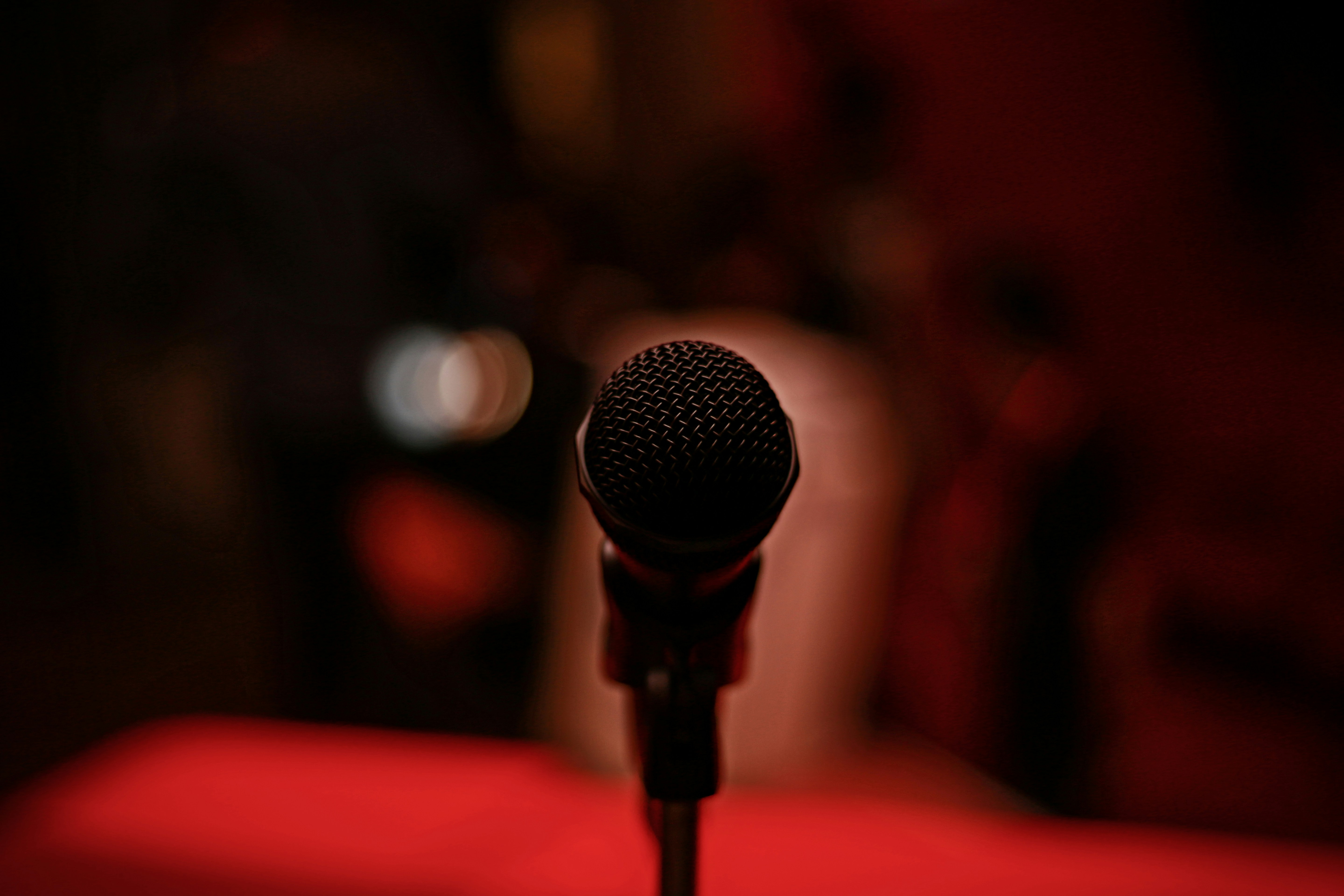 Selective focus of black microphone.