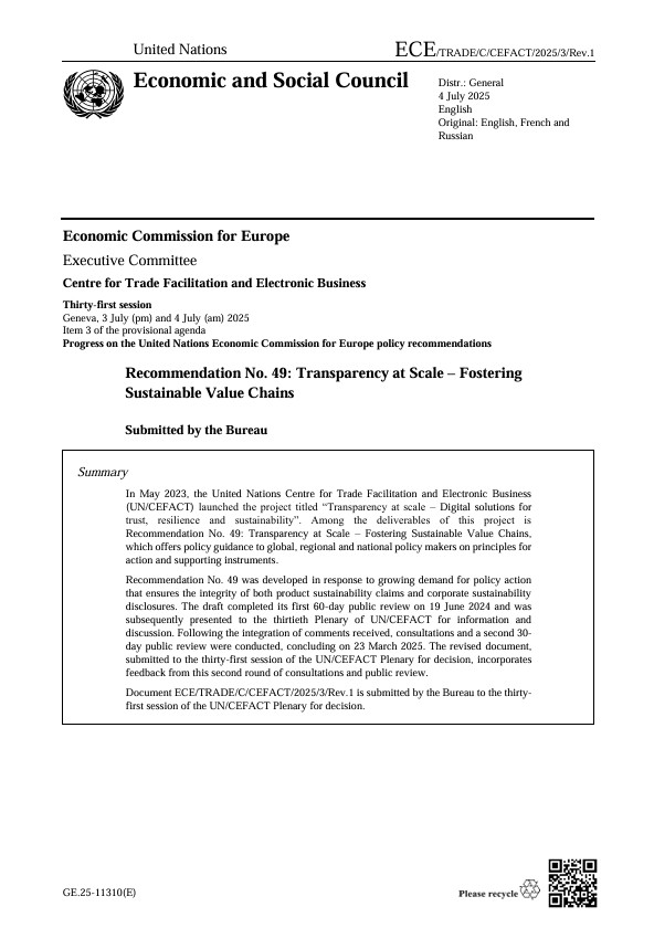 UN report cover on sustainable value chains and transparency at scale.