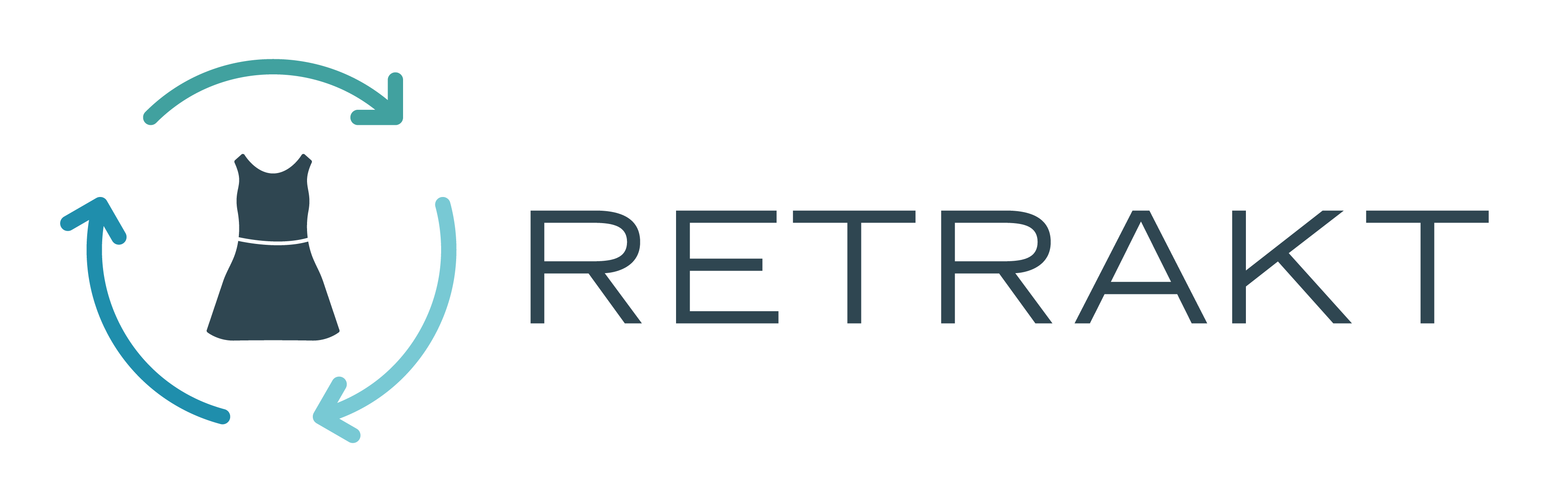 Logo with symbol of a dress surrounded by a circle of arrows, followed by the word RETRAKT
