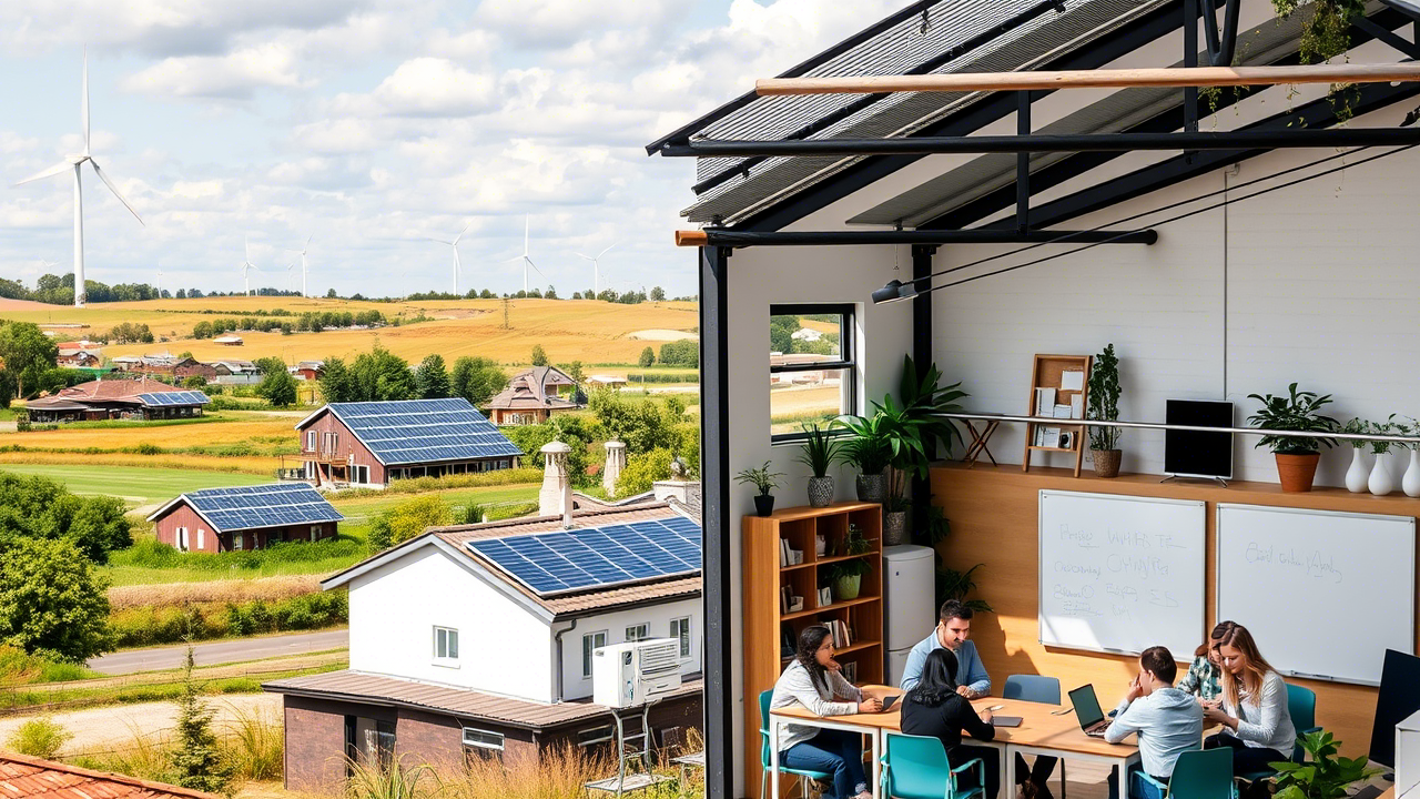 Renewable energy installations in rural areas and co-working hubs