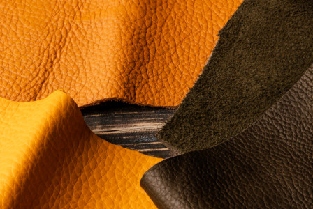top view orange leather arrangement