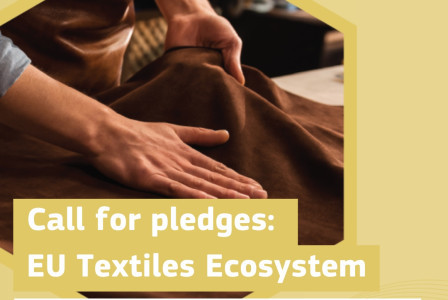 'Call for pledges' promotional banner for the EU Textiles Ecosystem Platform.