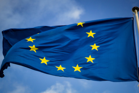 Waving flag of the European Union. 