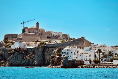 The photo shows the historic Dalt Vila in Ibiza, Spain.