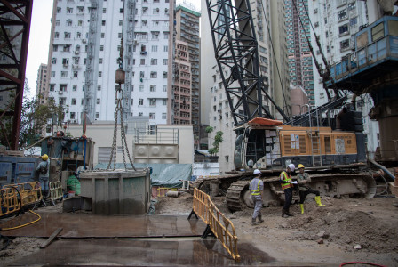 The picture describes an urban construction site.