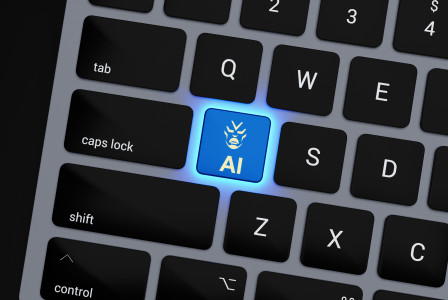 An illustrative photo of a computer keyboard with a blue light on it