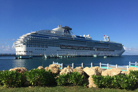 An illustrative photo of cruise ship in the body of water near the coast