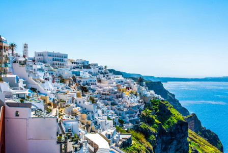 An illustrative photo of Santorini Fira Greek island panoramic near sea