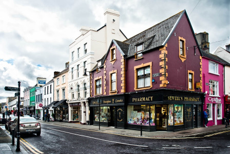An illustrative photo of street with colorful buildings