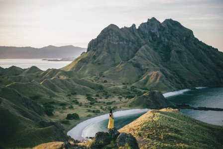 An illustrative photo of a person stands on a hill.