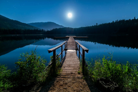 An illustrative photo of a wooden pier extending into a calm lake