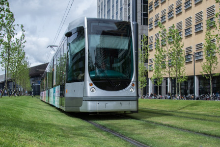 An illustrative photo of a modern tram in the city