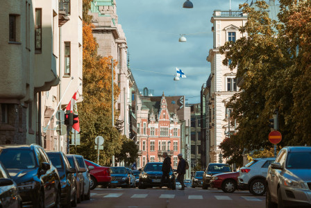 An illustrative photo of a street in Helsinki during autumn