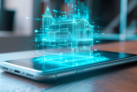 An illustrative photo of the hologram of building