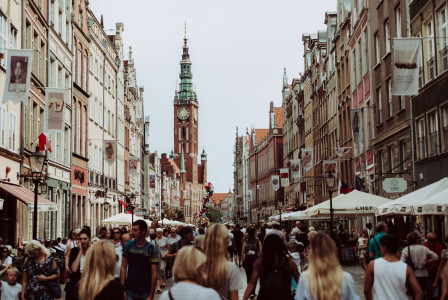 An illustrative photo of a crowd of people on the street of Gdansk, Poland