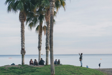 An illustrative photo of people sitting on green grass field.