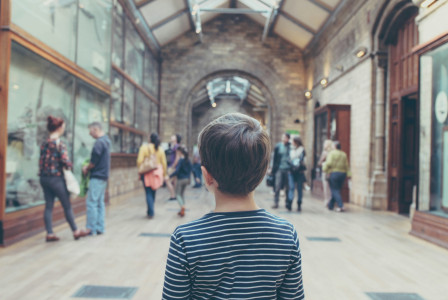 An illustrative photo of a boy standing in the museum