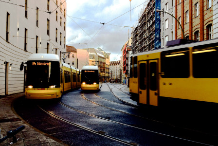 An illustrative photo of three trams in Berlin, Germany